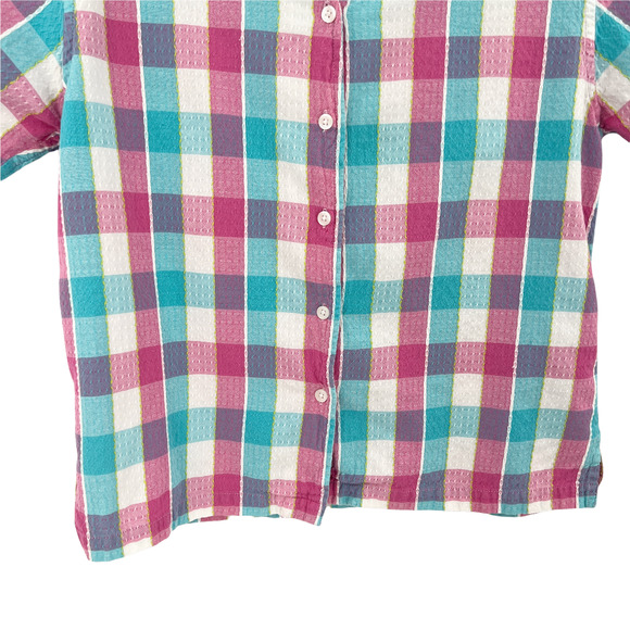 Habana Womens Checkered Blouse Cotton Small Textured Retro Summer Lightweight - Picture 5 of 8